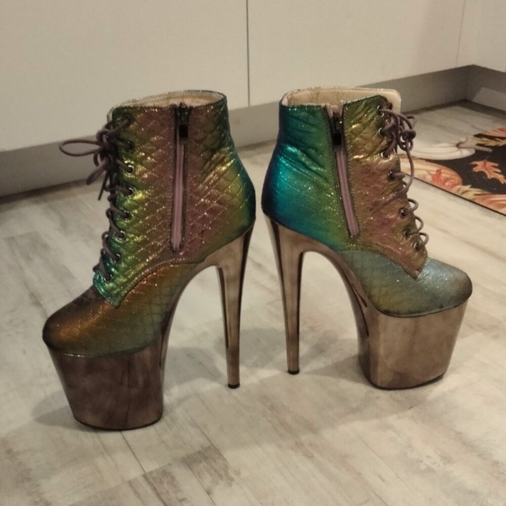 Iridescent Silver Mermaid 8" Platform Stilettos